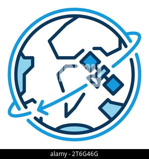 Earth Planet in Space with Satellite vector concept blue icon or symbol Stock Vector