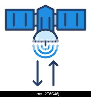 Satellite with Arrows vector Global Internet concept blue icon or design element Stock Vector