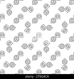 Chatbot and Man in Speech Bubbles vector concept seamless pattern in thin line style Stock Vector