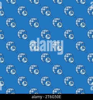 Earth Globe and Magnifier with Satellite vector concept blue seamless pattern Stock Vector