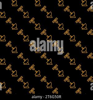 Satellite dish with Satellite vector concept outline dark seamless pattern Stock Vector
