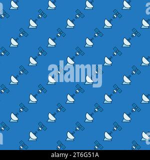 Parabolic Antenna with Satellite vector concept blue seamless pattern Stock Vector