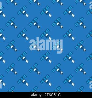 Mouse Cursor on Satellite vector concept blue seamless pattern Stock Vector