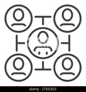 Five People in Circles vector Network Group concept thin line icon or symbol Stock Vector