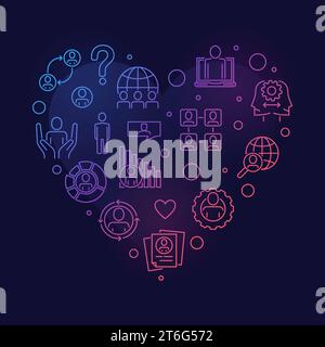 Social Research Heart minimal vector Sociology concept outline colorful banner with dark background Stock Vector
