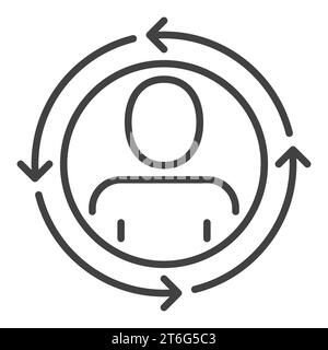 Circle with Man inside Arrows vector concept icon or sign in thin line style Stock Vector