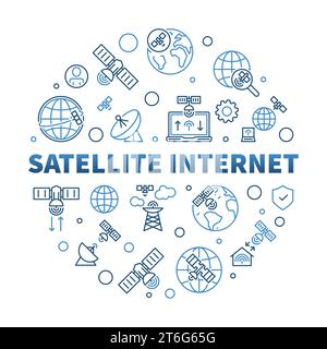 Satellite Internet vector concept thin line round banner - Technology blue linear illustration Stock Vector