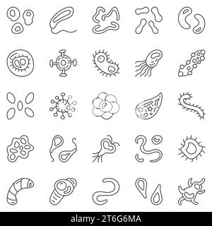 Microbe and Bacteria outline icons set - Microorganism and Virus Bioengineering concept vector line symbols Stock Vector