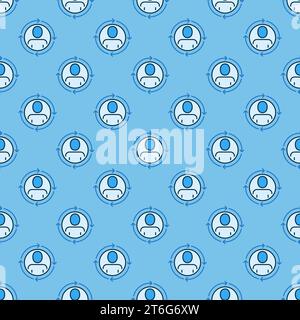 Arrows and Circle with Man vector concept blue seamless pattern Stock Vector