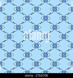 Artificial Intelligence Eye vector AI Vision concept colored seamless pattern Stock Vector