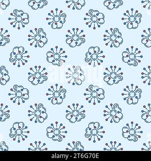 Artificial Intelligence Brain vector AI concept colored seamless pattern Stock Vector
