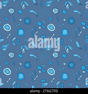 Bacteria Blue Seamless Pattern - Biology and Science concept creative vector background Stock Vector