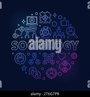Sociology and Social Interaction concept vector round outline colored banner with dark background Stock Vector