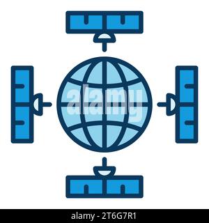 Earth Planet and Satellites vector concept blue icon or logo element Stock Vector