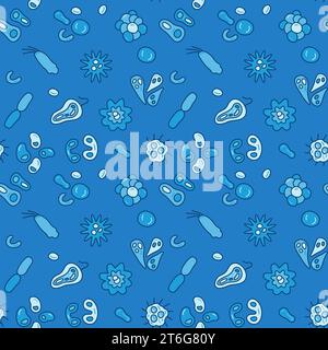 Microbes and Bacteria vector creative blue seamless pattern or repeatable background Stock Vector