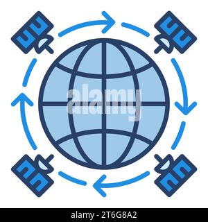 Satellites around the Earth vector concept icon or symbol in outline ...