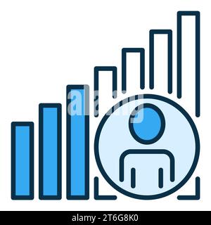 Graph with Man in Circle vector concept blue icon or symbol in thin line style Stock Vector