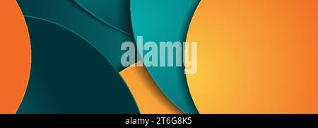 Turquoise and orange geometric wavy abstract tech background. Corporate vector banner design Stock Vector