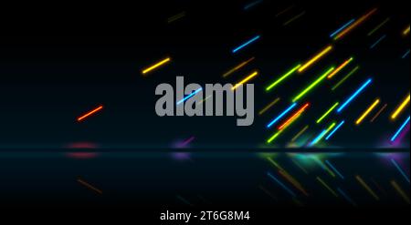 Colorful neon laser rain with reflection. Abstract rays technology retro background. Futuristic glowing vector minimal design Stock Vector
