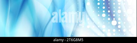 Abstract shiny white blue smooth blurred waves with dotsbanner design. Vector wavy header background Stock Vector