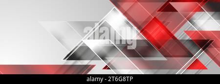 Red and silver grey glossy triangles abstract technology background. Geometric vector design Stock Vector