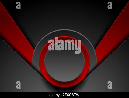 Red and black abstract geometry tech background with circles. Vector graphic design Stock Vector