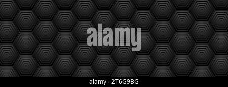 Black geometric hexagons abstract technology background. Dark modern futuristic vector banner design Stock Vector