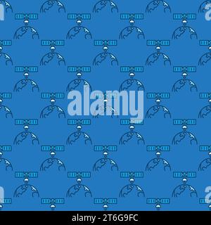 Satellite in Space with Earth vector concept blue seamless pattern Stock Vector