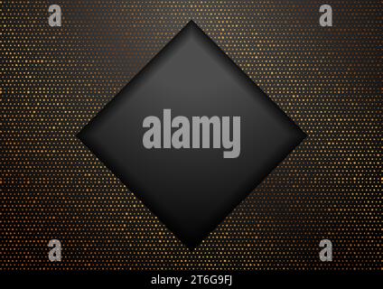 Geometric tech black square background with golden dots. Abstract vector design Stock Vector