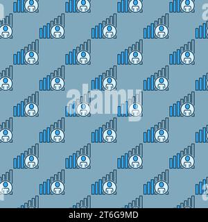 Graph with Man in Circle vector concept blue seamless pattern in thin line style Stock Vector