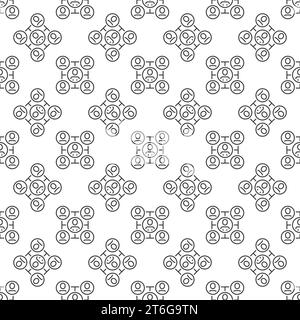 Five People in Circles vector Network Group concept thin line minimal seamless pattern Stock Vector