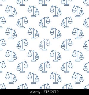 Law Scale with Dollar Sign vector concept thin line seamless pattern Stock Vector