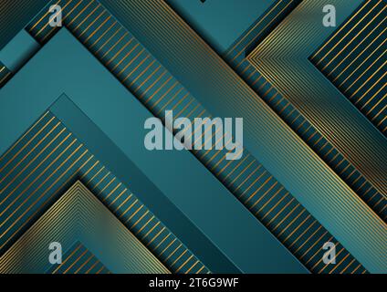 Blue and golden abstract tech geometric line art background. Luxury corporate vector design Stock Vector