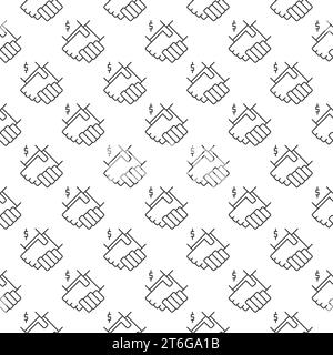 Handshake with Dollar Sign vector Corruption concept thin line seamless pattern Stock Vector