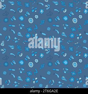 Bacteria and Microbes vector colored blue concept Seamless Pattern or Background Stock Vector