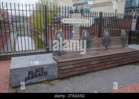 Birmingham, UK - Nov 5, 2023: Black Sabbath Bridge in the Gas Street area of Birmingham Stock Photo