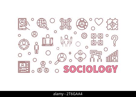 Sociology outline horizontal banner. Social Science concept vector creative linear background Stock Vector