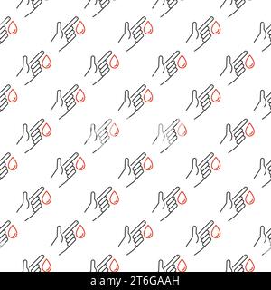 Finger with Blood Drop vector Diabetes Diagnostics concept seamless pattern in thin line style Stock Vector