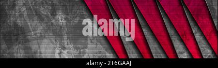 Red and grey stripes abstract grunge tech background. Vector banner design Stock Vector