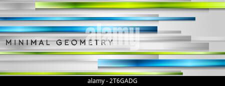 Geometric technology background with green blue glossy stripes. Vector banner design Stock Vector