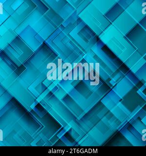 Bright blue glossy squares abstract technology background. Geometric vector design Stock Vector