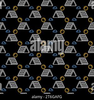 Roof with Solar Panel vector concept thin line seamless pattern Stock Vector