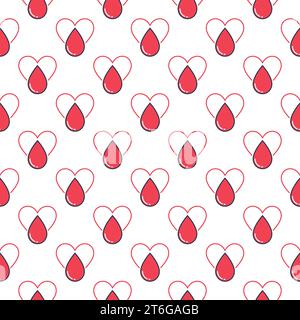 Red Blood Drop inside Heart vector concept colored seamless pattern Stock Vector