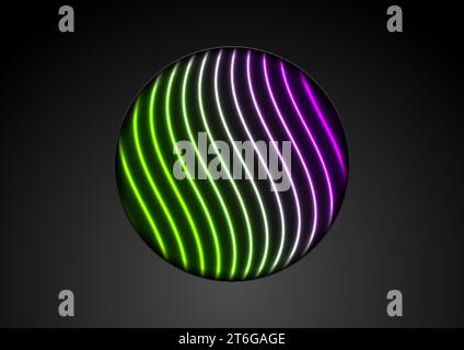 Hi-tech futuristic background with glowing neon waves and black circle. Abstract retro vector design Stock Vector