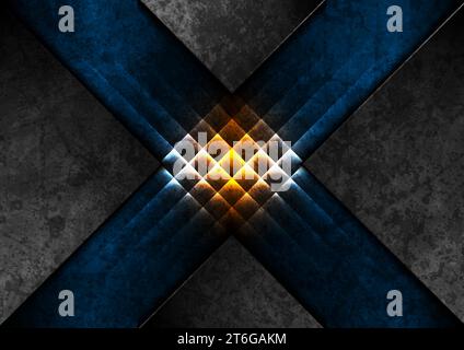 Grunge neon glowing blue orange abstract geometric background. Vector graphic design Stock Vector