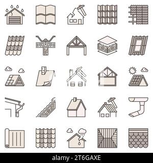 Roof Repair colored icons set. Roofing and Housetop concept modern signs or design elements Stock Vector
