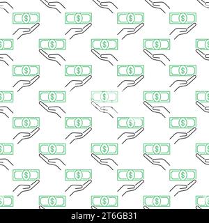 Dollar Banknote in Hand vector concept linear seamless pattern Stock Vector