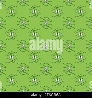 Hands with Dollar Coin vector concept colored seamless pattern Stock Vector