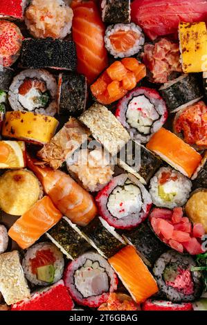 pattern of different sushi rolls Stock Photo