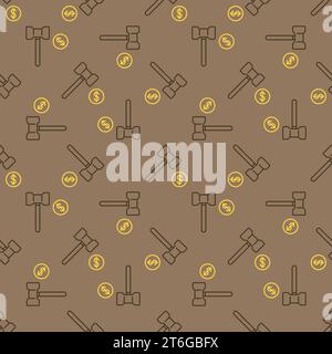 Gavel with Dollar Coin vector Corruption concept seamless pattern in outline style Stock Vector